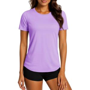 imageTACVASEN Womens Workout Shirt Short Sleeve UPF 80 Sun Protection Shirts Moisture Wicking TopsLight Purple