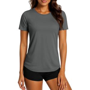 imageTACVASEN Womens Workout Shirt Short Sleeve UPF 80 Sun Protection Shirts Moisture Wicking TopsSea Grey