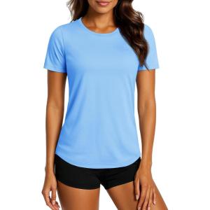 imageTACVASEN Womens Workout Shirt Short Sleeve UPF 80 Sun Protection Shirts Moisture Wicking TopsSky Blue
