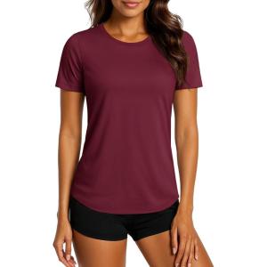 imageTACVASEN Womens Workout Shirt Short Sleeve UPF 80 Sun Protection Shirts Moisture Wicking TopsWine Red