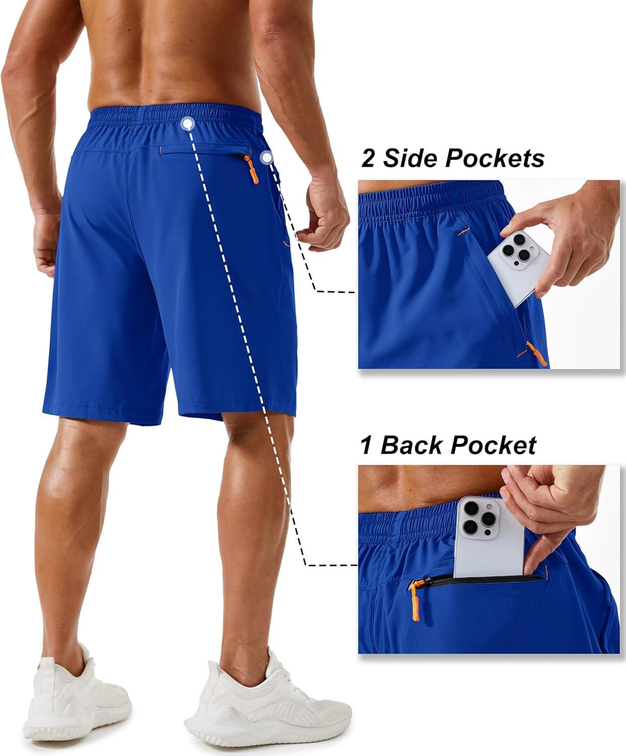 imageTACVASEN Mens Running Athletic Shorts 9quot Quick Dry Workout Gym Shorts Lightweight Summer Shorts 3 Zipper PocketsB Color Blue