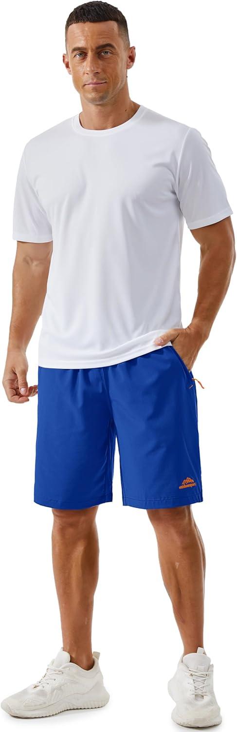 imageTACVASEN Mens Running Athletic Shorts 9quot Quick Dry Workout Gym Shorts Lightweight Summer Shorts 3 Zipper PocketsB Color Blue