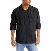 imageTACVASEN Fishing Shirt for Men Long Sleeve Shirt Quick Dry Fit Tactical Shirt Button Up Work Shirt Lightweight SafariBlack