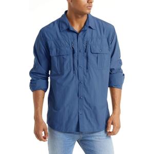 imageTACVASEN Fishing Shirt for Men Long Sleeve Shirt Quick Dry Fit Tactical Shirt Button Up Work Shirt Lightweight SafariRoyal Blue