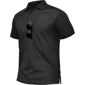 imageTACVASEN Mens Polo Shirts Dry Fit Tactical Golf Polos Short Sleeve Shirt UPF 50 Performance Collared Work AthleticBlack