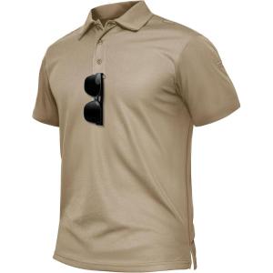 imageTACVASEN Mens Polo Shirts Dry Fit Tactical Golf Polos Short Sleeve Shirt UPF 50 Performance Collared Work AthleticKhaki