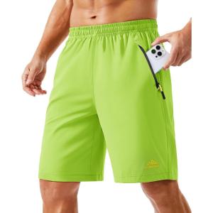 imageTACVASEN Mens Running Athletic Shorts 9quot Quick Dry Workout Gym Shorts Lightweight Summer Shorts 3 Zipper Pockets15yellow Green