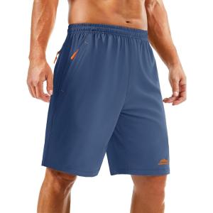 imageTACVASEN Mens Running Athletic Shorts 9quot Quick Dry Workout Gym Shorts Lightweight Summer Shorts 3 Zipper PocketsB Blue Grey