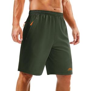 imageTACVASEN Mens Running Athletic Shorts 9quot Quick Dry Workout Gym Shorts Lightweight Summer Shorts 3 Zipper PocketsB Green