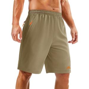 imageTACVASEN Mens Running Athletic Shorts 9quot Quick Dry Workout Gym Shorts Lightweight Summer Shorts 3 Zipper PocketsB Khaki