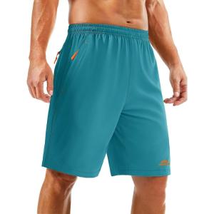 imageTACVASEN Mens Running Athletic Shorts 9quot Quick Dry Workout Gym Shorts Lightweight Summer Shorts 3 Zipper PocketsB Lake Blue