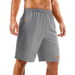 imageTACVASEN Mens Running Athletic Shorts 9quot Quick Dry Workout Gym Shorts Lightweight Summer Shorts 3 Zipper PocketsB Light Grey