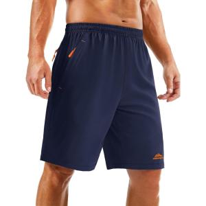 imageTACVASEN Mens Running Athletic Shorts 9quot Quick Dry Workout Gym Shorts Lightweight Summer Shorts 3 Zipper PocketsB Navy