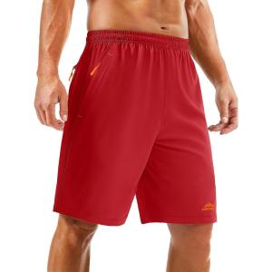 imageTACVASEN Mens Running Athletic Shorts 9quot Quick Dry Workout Gym Shorts Lightweight Summer Shorts 3 Zipper PocketsB Tomato Red