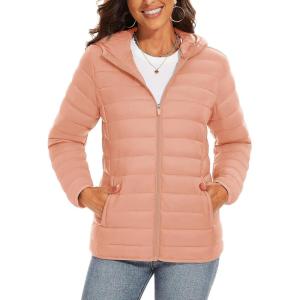 imageTACVASEN Womens Lightweight Puffer Jacket with Hood Pockets Quilted Padded Fullzip Winter CoatApricot