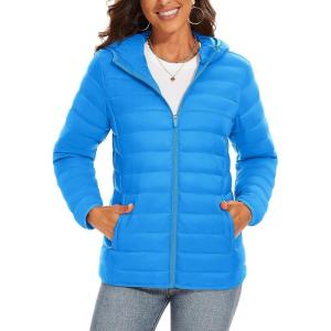 imageTACVASEN Womens Lightweight Puffer Jacket with Hood Pockets Quilted Padded Fullzip Winter CoatAzure Blue