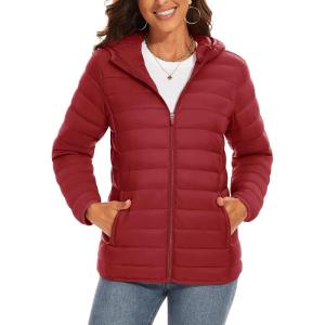 imageTACVASEN Womens Lightweight Puffer Jacket with Hood Pockets Quilted Padded Fullzip Winter CoatDark Orange