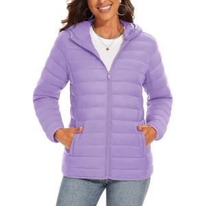 imageTACVASEN Womens Lightweight Puffer Jacket with Hood Pockets Quilted Padded Fullzip Winter CoatLight Purple