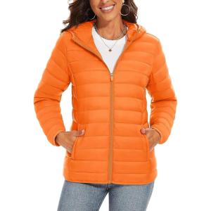 imageTACVASEN Womens Lightweight Puffer Jacket with Hood Pockets Quilted Padded Fullzip Winter CoatOrange