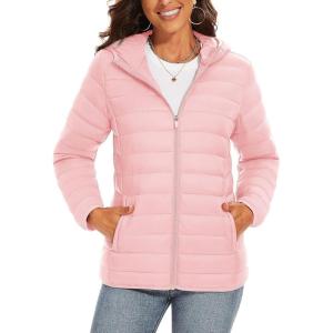 imageTACVASEN Womens Lightweight Puffer Jacket with Hood Pockets Quilted Padded Fullzip Winter CoatPink