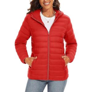 imageTACVASEN Womens Lightweight Puffer Jacket with Hood Pockets Quilted Padded Fullzip Winter CoatTomato Red