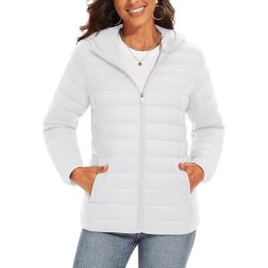 imageTACVASEN Womens Lightweight Puffer Jacket with Hood Pockets Quilted Padded Fullzip Winter CoatWhite