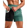 imageTACVASEN Mens 2 in 1 Running Shorts with Liner Quick Dry 5quot Workout Gym Athletic Training Waterproof Short with PocketsFerngreen