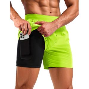 imageTACVASEN Mens 2 in 1 Running Shorts with Liner Quick Dry 5quot Workout Gym Athletic Training Waterproof Short with PocketsFlgreen