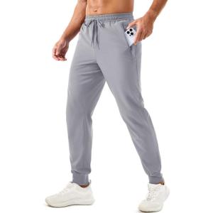 imageTACVASEN Mens Lightweight Athletic Joggers with Zipper Pockets Quick Dry Track Pants for Men Gym Sweatpants Workout GolfLight Grey