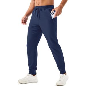 imageTACVASEN Mens Lightweight Athletic Joggers with Zipper Pockets Quick Dry Track Pants for Men Gym Sweatpants Workout GolfNavy Blue