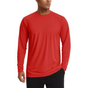 imageTACVASEN Mens Sun Shirt UPF 50 Long Sleeve UV Protection Lightweight Rash Guard Swim Shirt Quick Dry Fishing TShirt11tomato Red