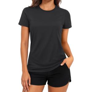 imageTACVASEN Short Sleeve Shirts for Women Athletic Workout Tops UPF 50 Sun Protection Quick Dry Running TShirtsBlack