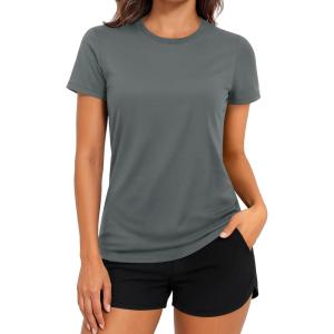 imageTACVASEN Short Sleeve Shirts for Women Athletic Workout Tops UPF 50 Sun Protection Quick Dry Running TShirtsDark Grey