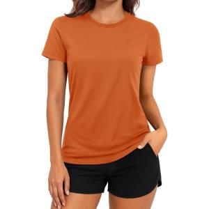 imageTACVASEN Short Sleeve Shirts for Women Athletic Workout Tops UPF 50 Sun Protection Quick Dry Running TShirtsDark Orange