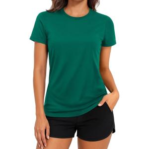imageTACVASEN Short Sleeve Shirts for Women Athletic Workout Tops UPF 50 Sun Protection Quick Dry Running TShirtsEgreen