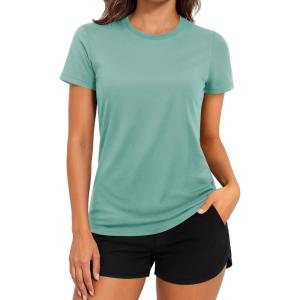 imageTACVASEN Short Sleeve Shirts for Women Athletic Workout Tops UPF 50 Sun Protection Quick Dry Running TShirtsGrey Green
