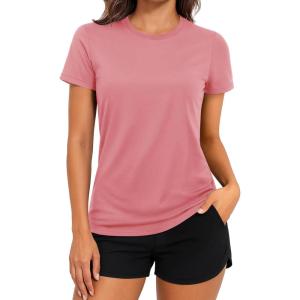 imageTACVASEN Short Sleeve Shirts for Women Athletic Workout Tops UPF 50 Sun Protection Quick Dry Running TShirtsGrey Pink