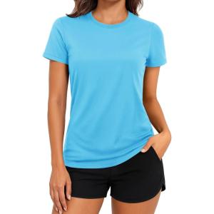 imageTACVASEN Short Sleeve Shirts for Women Athletic Workout Tops UPF 50 Sun Protection Quick Dry Running TShirtsIce Blue