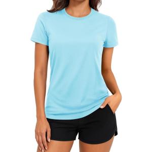 imageTACVASEN Short Sleeve Shirts for Women Athletic Workout Tops UPF 50 Sun Protection Quick Dry Running TShirtsLake Blue