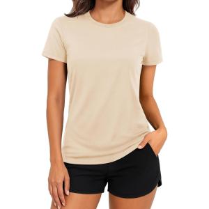 imageTACVASEN Short Sleeve Shirts for Women Athletic Workout Tops UPF 50 Sun Protection Quick Dry Running TShirtsLight Apricot