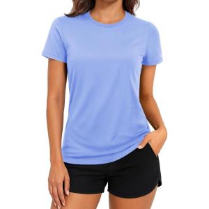 imageTACVASEN Short Sleeve Shirts for Women Athletic Workout Tops UPF 50 Sun Protection Quick Dry Running TShirtsLight Blue