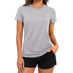 imageTACVASEN Short Sleeve Shirts for Women Athletic Workout Tops UPF 50 Sun Protection Quick Dry Running TShirtsLight Grey