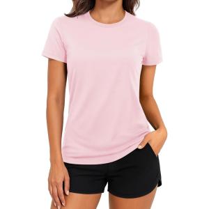 imageTACVASEN Short Sleeve Shirts for Women Athletic Workout Tops UPF 50 Sun Protection Quick Dry Running TShirtsLight Pink