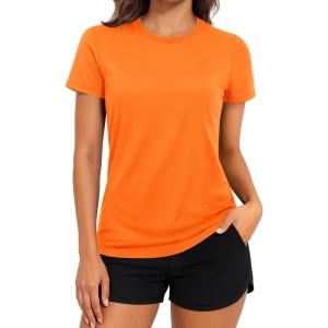 imageTACVASEN Short Sleeve Shirts for Women Athletic Workout Tops UPF 50 Sun Protection Quick Dry Running TShirtsOrange