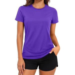 imageTACVASEN Short Sleeve Shirts for Women Athletic Workout Tops UPF 50 Sun Protection Quick Dry Running TShirtsPurple