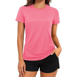 imageTACVASEN Short Sleeve Shirts for Women Athletic Workout Tops UPF 50 Sun Protection Quick Dry Running TShirtsRose Red