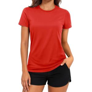imageTACVASEN Short Sleeve Shirts for Women Athletic Workout Tops UPF 50 Sun Protection Quick Dry Running TShirtsTomato Red