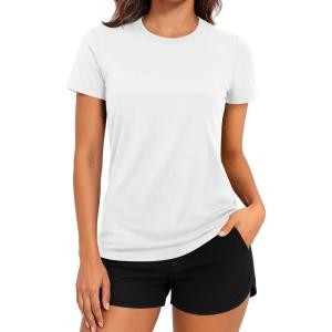 imageTACVASEN Short Sleeve Shirts for Women Athletic Workout Tops UPF 50 Sun Protection Quick Dry Running TShirtsWhite