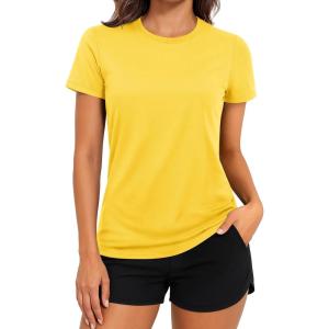 imageTACVASEN Short Sleeve Shirts for Women Athletic Workout Tops UPF 50 Sun Protection Quick Dry Running TShirtsYellow