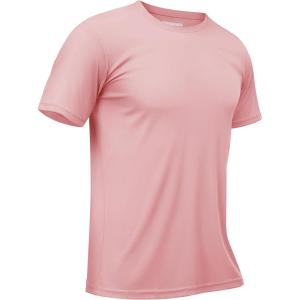 imageTACVASEN Swim Shirts for Men Rash Guard SPF Short Sleeve Sun TShirt UPF 50 Quick Dry Lightweight Fishing Water Shirt04grey Pink